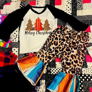 flare pants/ Merry Christmas top. 12 to 18 months. worn once no rips, no tears!